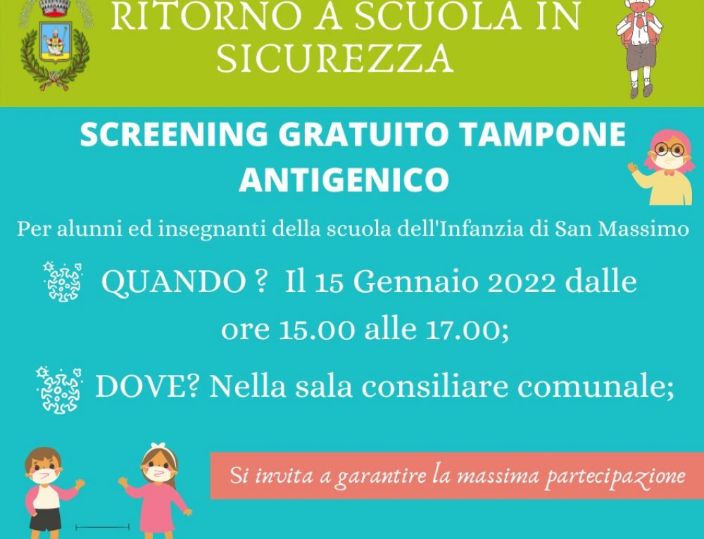 COMUNE DI S. MASSIMO – Screening gratuito Alunni e docenti Scuola dell’Infanzia di S. Massimo